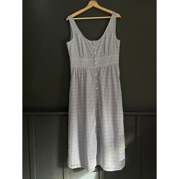 J. Crew Button Front Eyelet Dress Periwinkle Gray Size 8 - Picture 3 of 13